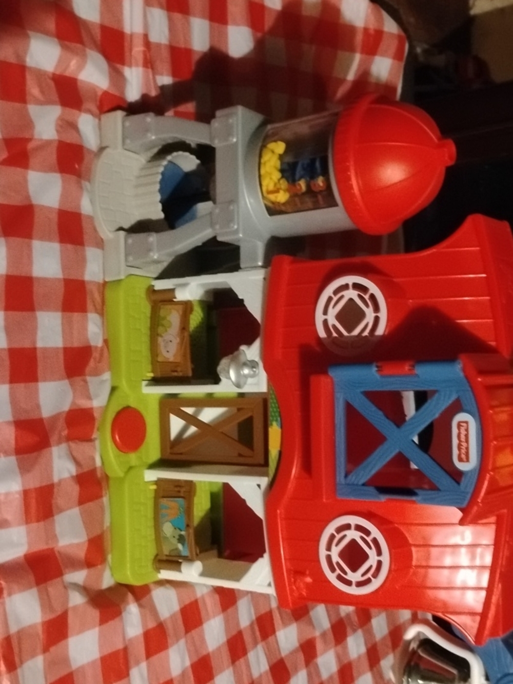 Fisher-Price Red and Blue Farm Barn Playset with Green Base